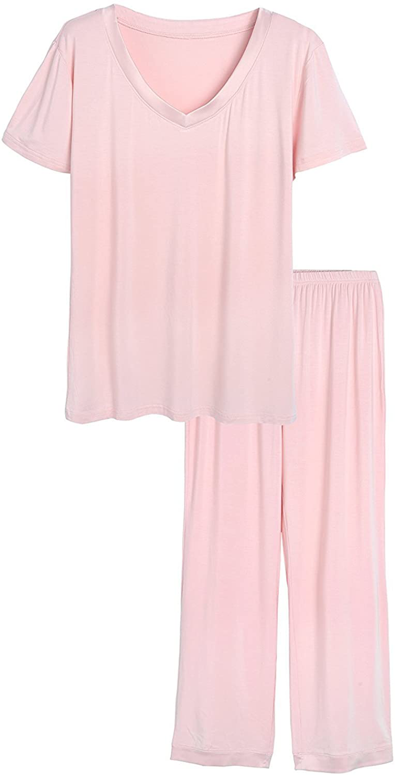 Latuza Women's V-neck Sleepwear Short Sleeves Top with Pants Pajama Set Apparel & Accessories > Clothing > Sleepwear & Loungewear > Pajamas Latuza Pink Large