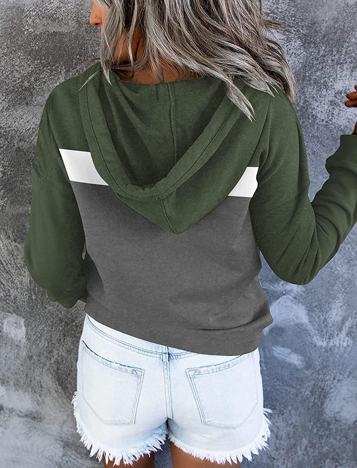 Women'S Casual Color Block Hoodies Long Sleeve Tops Button down Drawstring Pullover Sweatshirts with Pocket Apparel & Accessories > Clothing > Activewear Kylie Max