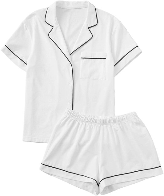 Floerns Women's Notch Collar Short Sleeve Sleepwear Two Piece Pajama Set Apparel & Accessories > Clothing > Sleepwear & Loungewear > Pajamas Floerns