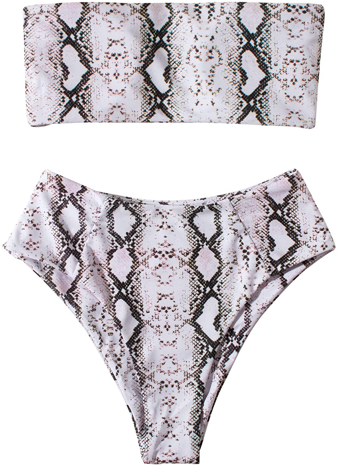 OMKAGI Women's 2 Pieces Bandeau Bikini Swimsuits Off Shoulder High Waist Bathing Suit High Cut Apparel & Accessories > Clothing > Swimwear OMKAGI Snakeprint Large