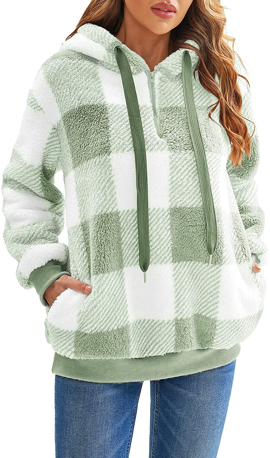 Nirovien Womens Sherpa Pullover Tie Dye Fuzzy Hoodie Double Fleece Sweatshirts Fluffy Oversized Plaid Outerwear Apparel & Accessories > Clothing > Activewear Kylie Max