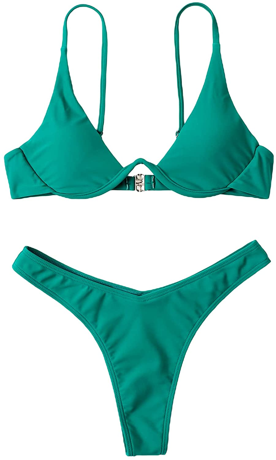 Verdusa Women'S Sexy Triangle Bathing Two Pieces Swimsuit Bikini Set Apparel & Accessories > Clothing > Underwear & Socks > Underwear Verdusa Porcelain Green Small