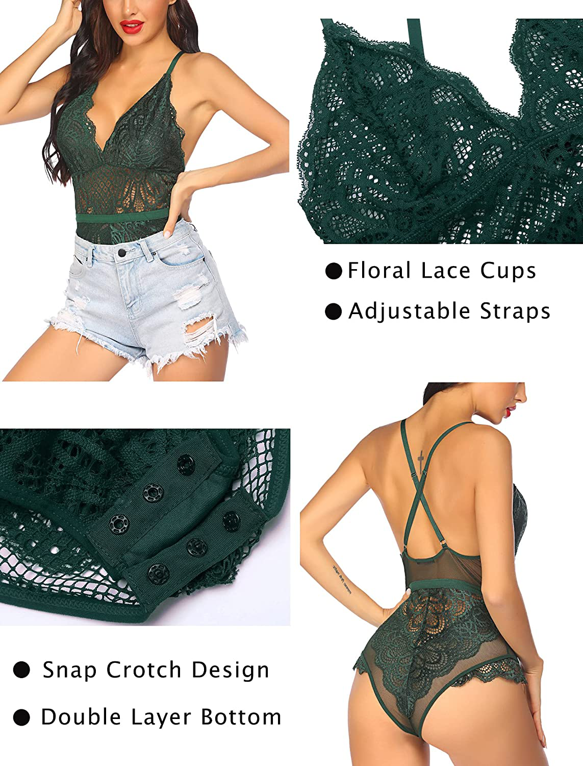 Avidlove Snap Crotch Lingerie Sexy Teddy Bodysuit One Piece Lace Babydoll Apparel & Accessories > Clothing > Underwear & Socks > Lingerie Avidlove