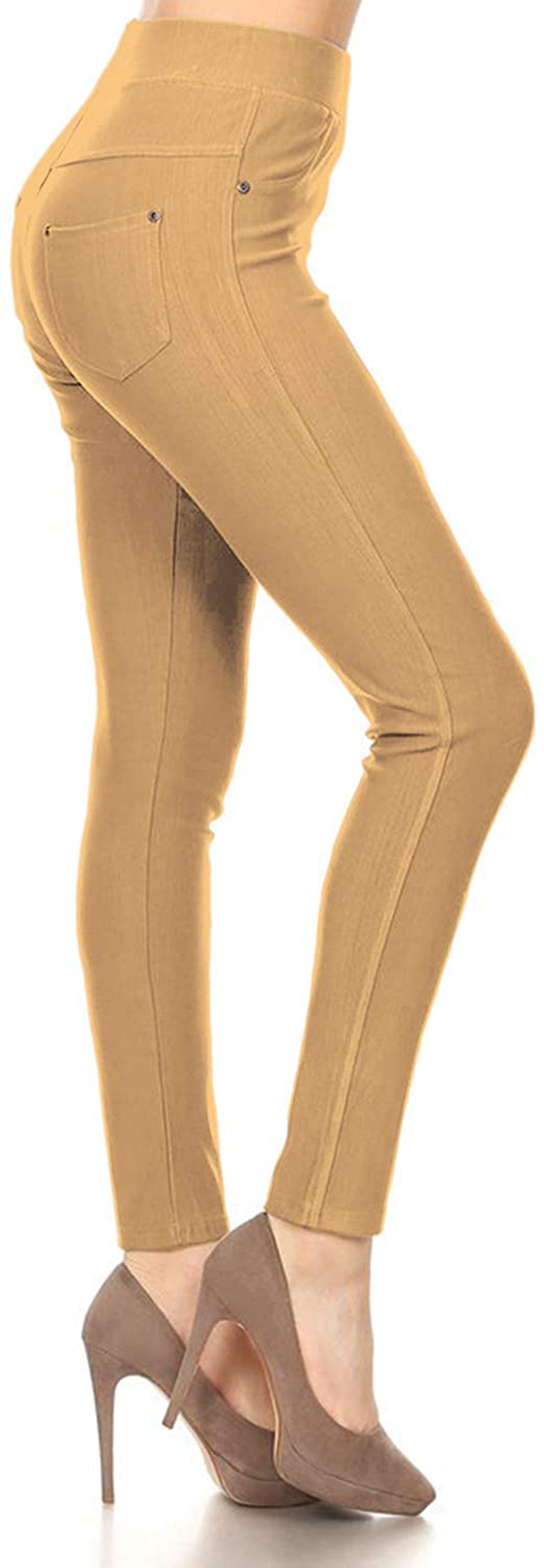 Leggings Depot Premium Quality Women's Cotton Blend Stretch Pull-on Jeggings with Pockets Apparel & Accessories > Clothing > Activewear LEGGINGS DEPOT Khaki 2X-3X