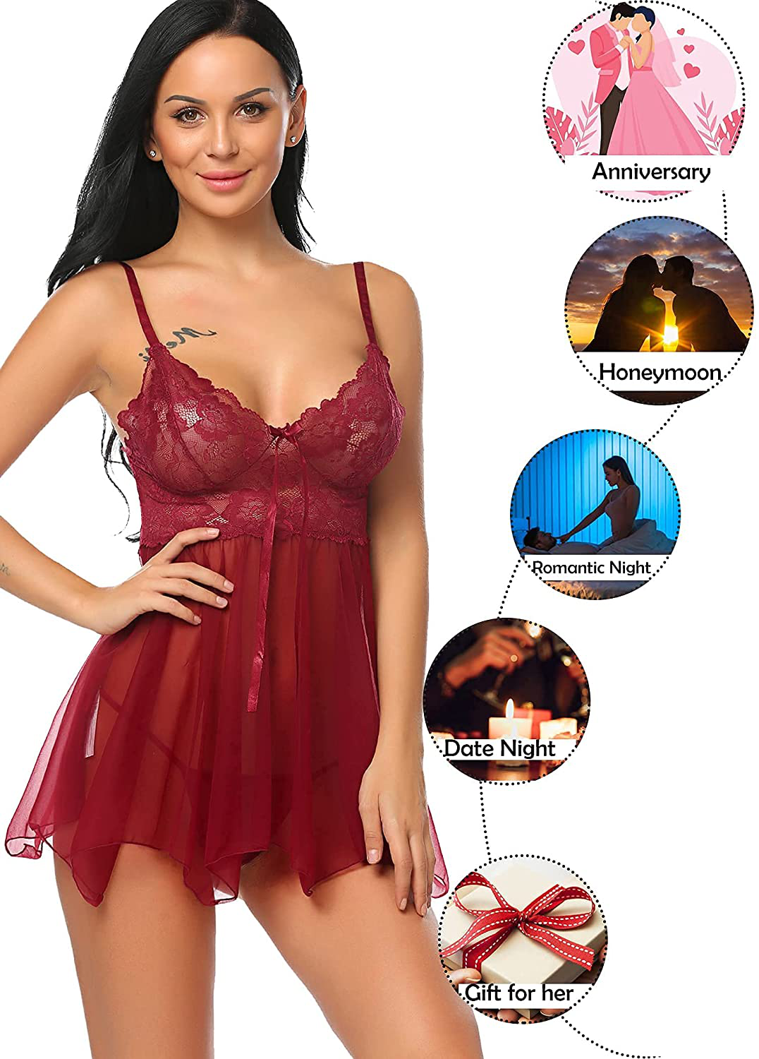Avidlove Women Lingerie Babydoll Lace Nightgown Mesh Chemise Boudoir Nighty Apparel & Accessories > Clothing > Underwear & Socks > Lingerie Kylie Max