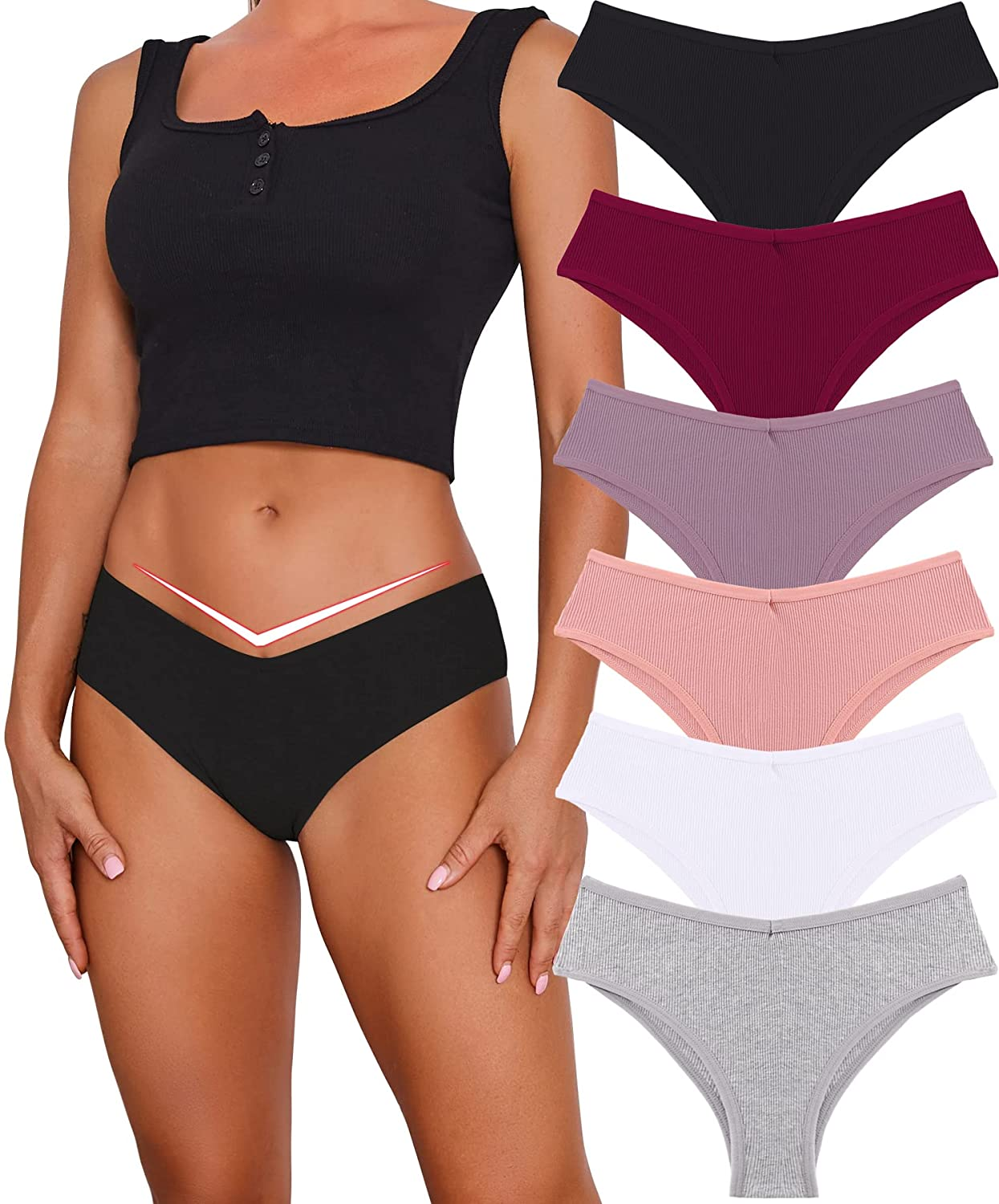 Cutebyte 6 Pack Womens Cotton Underwear Sexy Breathable High Cut Panties Low Rise Cotton Cheeky Hipster S-XXL Apparel & Accessories > Clothing > Underwear & Socks > Underwear CUTE BYTE 6 Pack a Medium