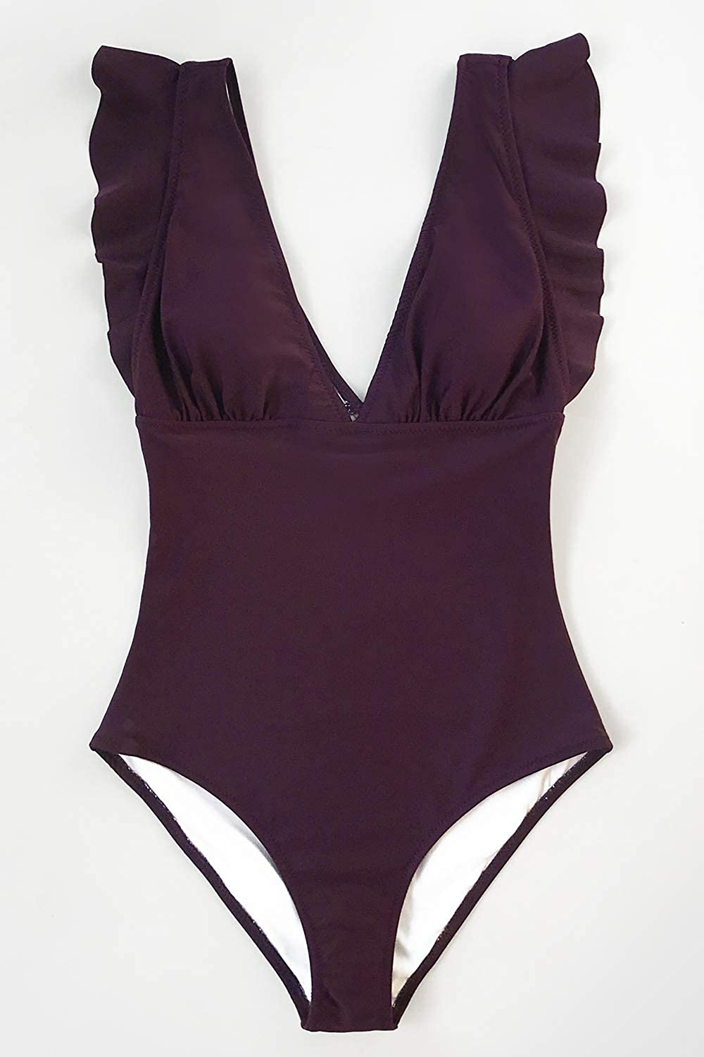 CUPSHE Women'S One Piece Swimsuit V Neck Ruched Ruffle Shoulder Swimwear Bathing Suits Apparel & Accessories > Clothing > Swimwear Kylie Max