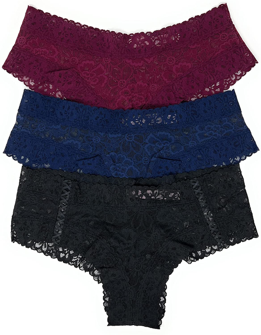 Victoria'S Secret the Lacie Cheeky Panty Set of 3 Apparel & Accessories > Clothing > Underwear & Socks > Underwear Victoria's Secret Wine / Navy / Black Cross Large