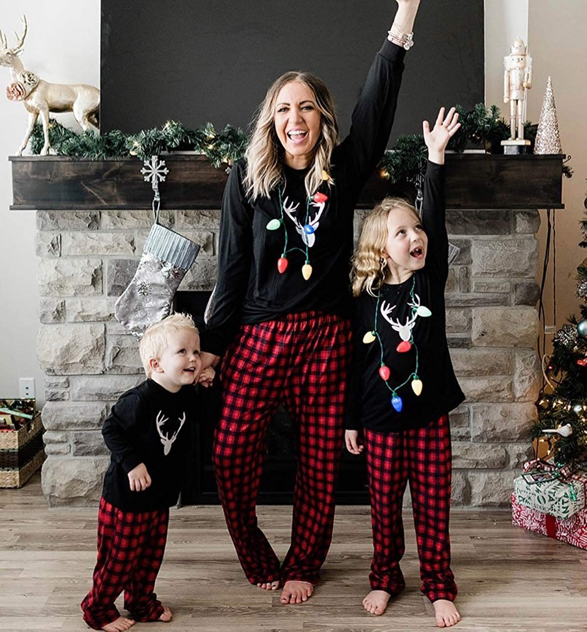 IFFEI Matching Family Pajamas Sets Christmas Pj'S with Deer Long Sleeve Tee and Plaid Pants Loungewear Apparel & Accessories > Clothing > Sleepwear & Loungewear > Pajamas Kylie Max