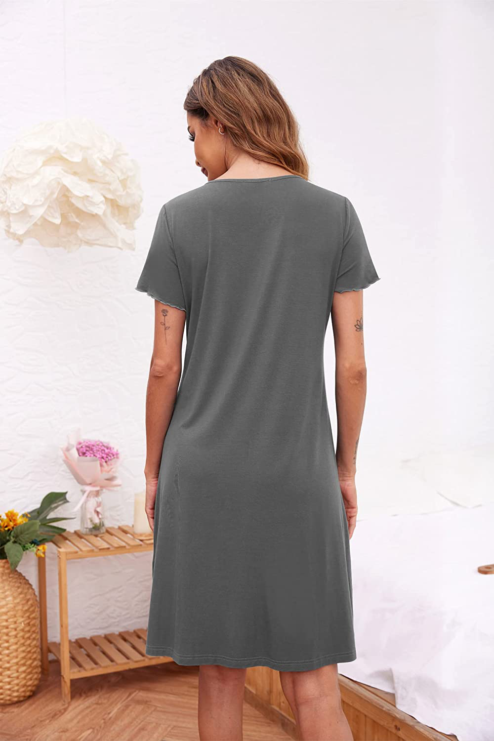Ekouaer Women'S Nightshirt Short Sleeve Button down Nightgown V-Neck Sleepwear Pajama Dress Apparel & Accessories > Clothing > Sleepwear & Loungewear > Nightgowns Kylie Max
