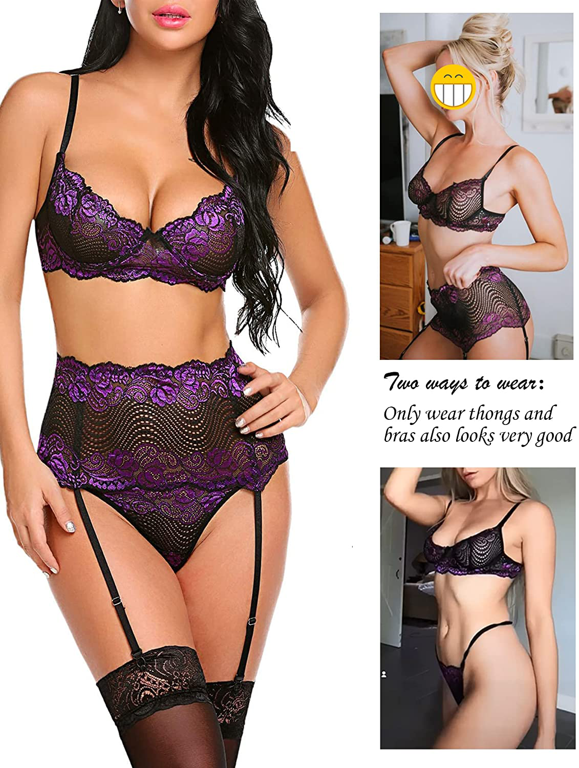 Avidlove Women Lingerie Set with Garter Belts Sexy Bra and Panty Underwire Lingerie Sets Apparel & Accessories > Clothing > Underwear & Socks > Lingerie Kylie Max