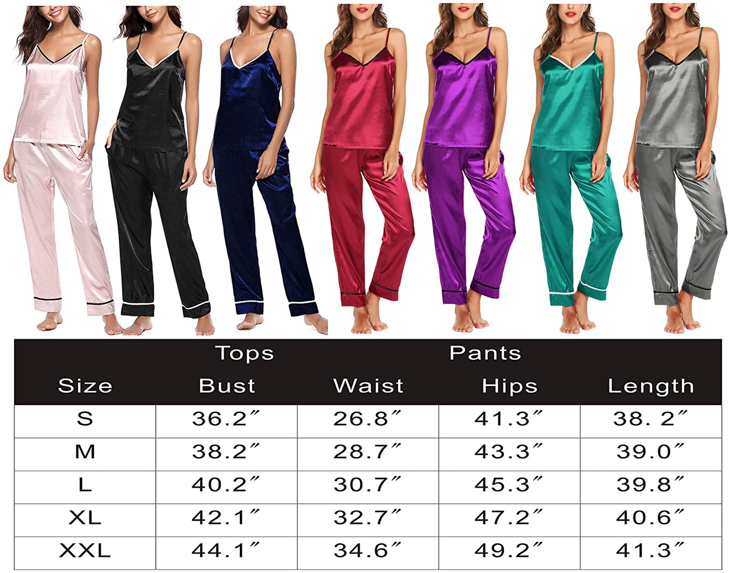 Romanstii Satin Pajamas Set Silk Sleepwear Cami Nightwear Soft Lingerie PJ Set Apparel & Accessories > Clothing > Sleepwear & Loungewear Kylie Max