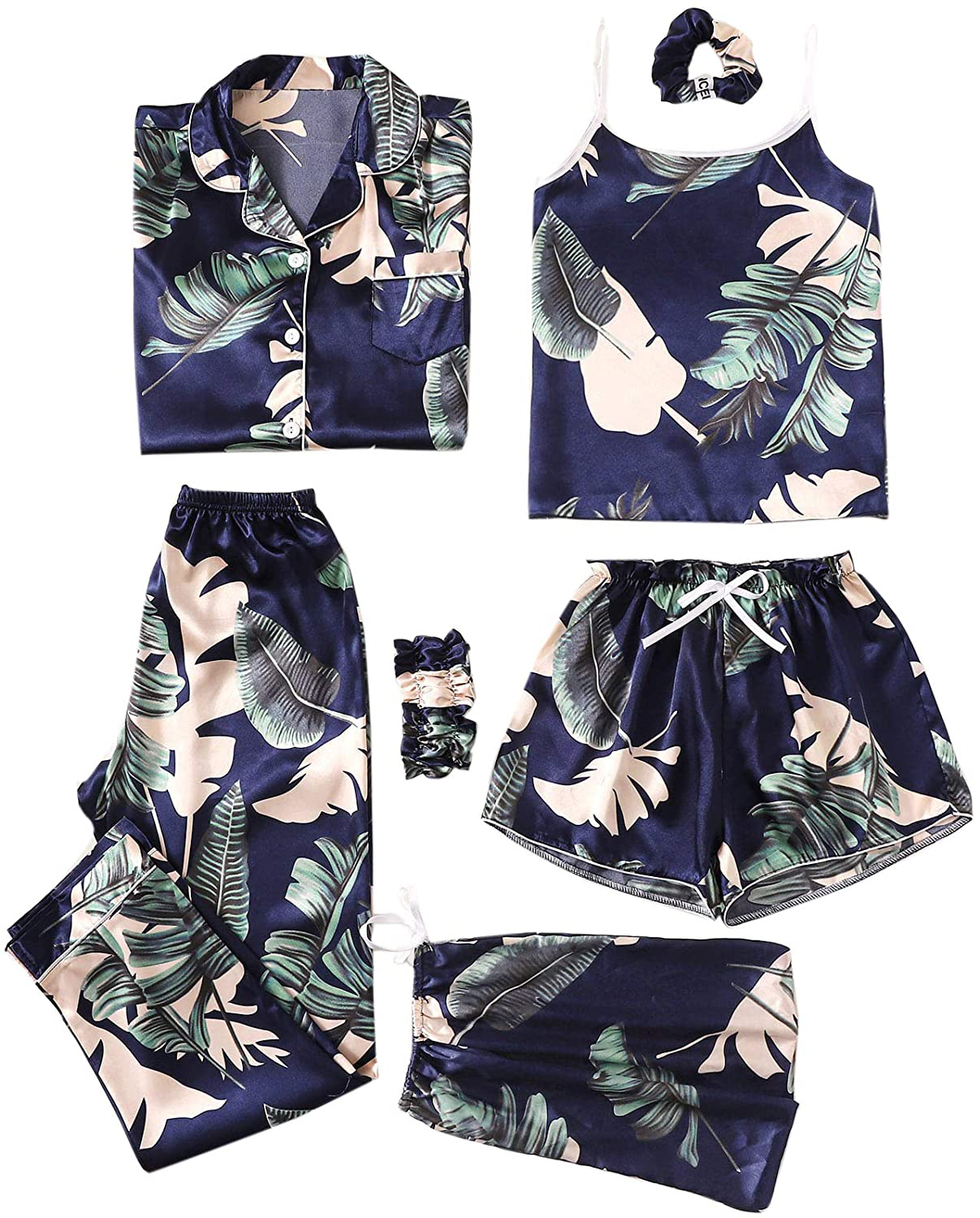 Shein Women'S 7Pcs Pajama Set Cami Pjs with Shirt and Eye Mask Apparel & Accessories > Clothing > Sleepwear & Loungewear > Pajamas Kylie Max