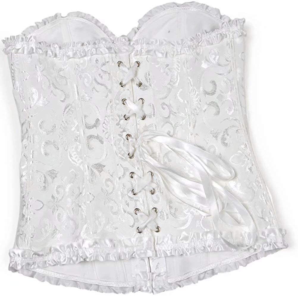 Corset Top Bustier Women'S Overbust Satin Floral Lace up Trim plus Size Bodyshaper Apparel & Accessories > Clothing > Underwear & Socks > Lingerie jutrisujo