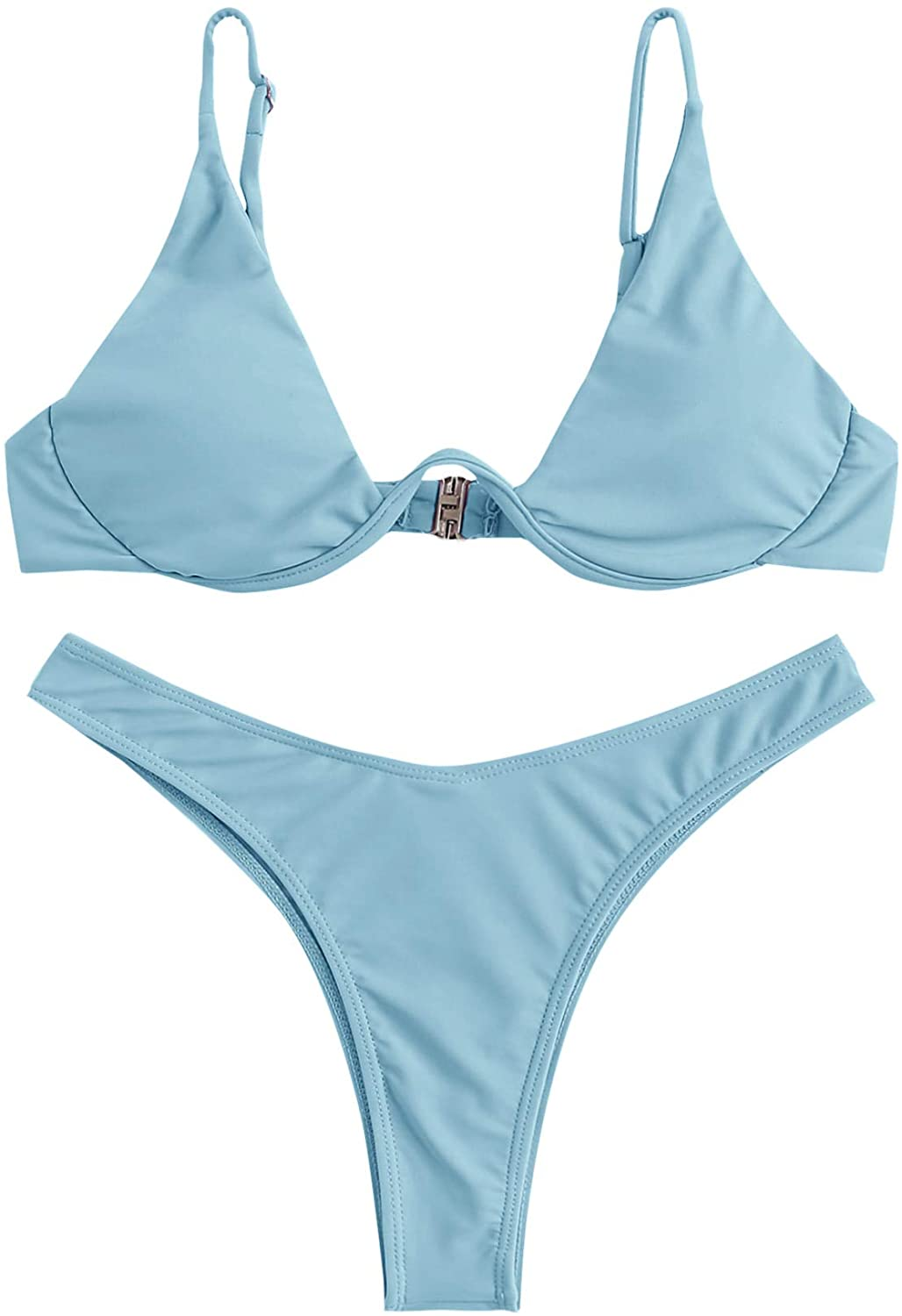 Verdusa Women'S Sexy Triangle Bathing Two Pieces Swimsuit Bikini Set Apparel & Accessories > Clothing > Underwear & Socks > Underwear Verdusa Baby Blue Large
