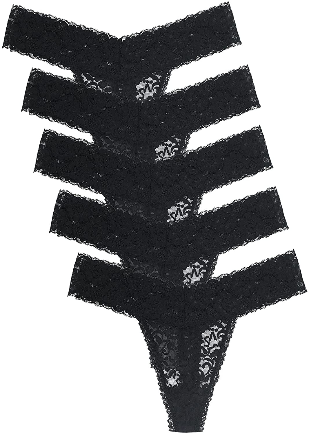 Women's Lace Thongs, T Back Low Waist See Through Panties Sexy Seamless V-Shape Design Lace Thongs for Women Apparel & Accessories > Clothing > Underwear & Socks > Underwear Delcroix Black*5 Small