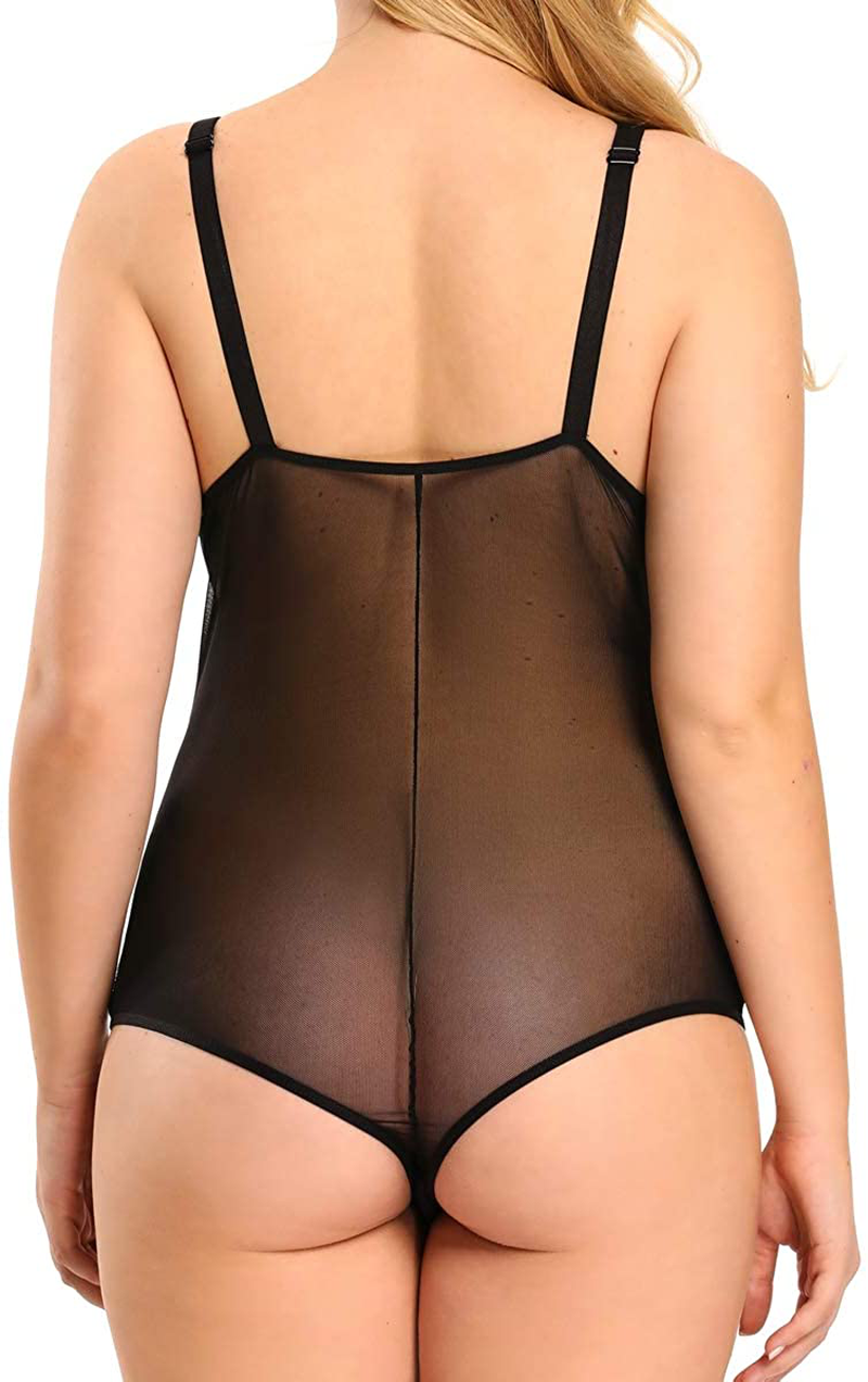 Plus Size Lingerie for Women Sexy Eyelash Lace Bodysuit Naughty Mesh One Piece Teddy Outfits Apparel & Accessories > Clothing > Underwear & Socks > Lingerie Ella Lust