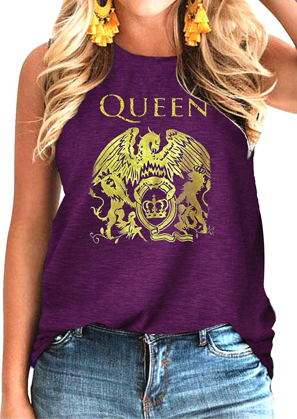 Women Vintage Rock Band Shirt Summer Graphic Tees Freddie Cute Mercury Rock Band Tees Tank Top for Music Lovers Apparel & Accessories > Clothing > Activewear Kylie Max