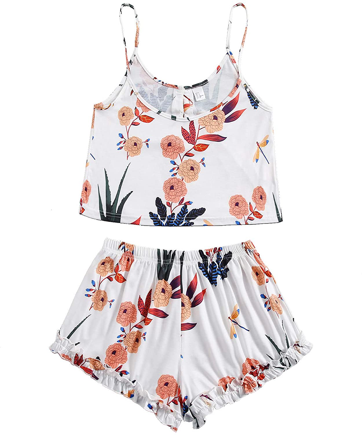 Shein Women'S Summer Floral Print Cami Top and Shorts Pajamas Set Apparel & Accessories > Clothing > Sleepwear & Loungewear Kylie Max