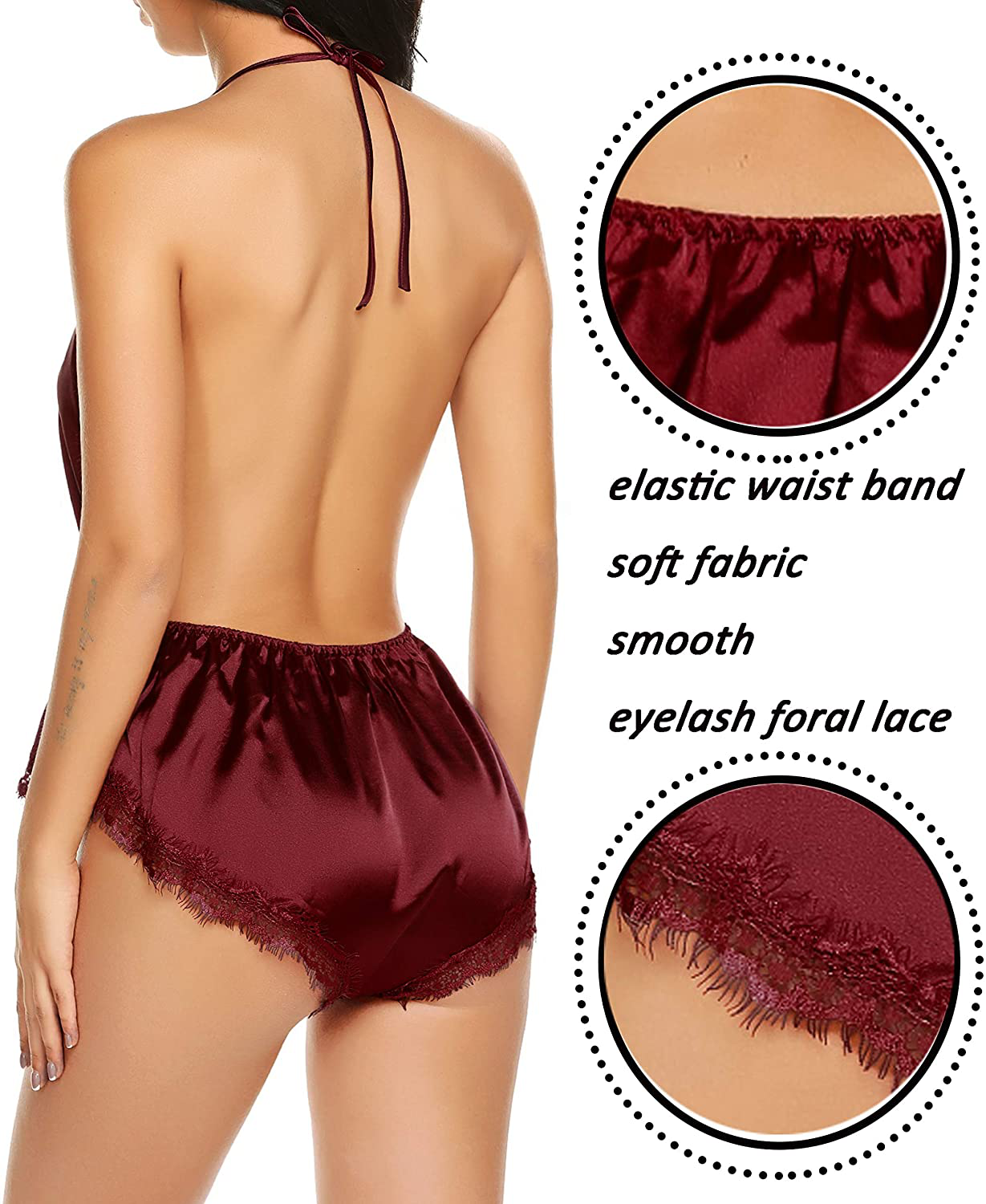 Avidlove Women Lingerie Satin Bodysuit Teddy Babydoll One Piece Halter Pajamas Deep V Jumpsuit Short Nightwear Apparel & Accessories > Clothing > Underwear & Socks > Lingerie Avidlove