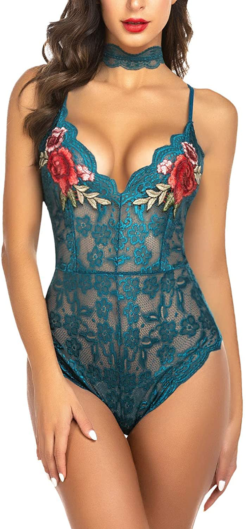 Avidlove Women Teddy Lingerie Sexy lace Bodysuit One Piece Babydoll Embroidered Mini Bodysuit with Chocker Apparel & Accessories > Clothing > Underwear & Socks > Lingerie Avidlove