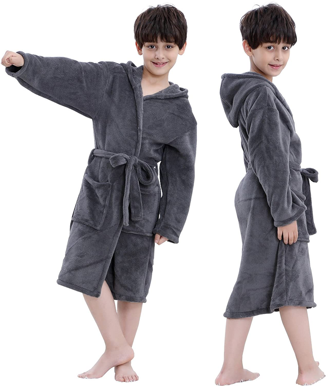 Hooded Herringbone Boy'S Fleece Soft Spa Kimono Long Robe,Kids Comfy Sleepwear Bathrobe Apparel & Accessories > Clothing > Sleepwear & Loungewear > Robes Kylie Max