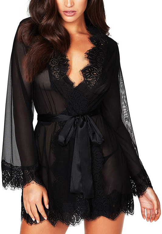 RSLOVE Women Lace Kimono Robe Sexy Babydoll Lingerie Mesh Cover up Bridal Lingerie Apparel & Accessories > Clothing > Underwear & Socks > Lingerie Kylie Max