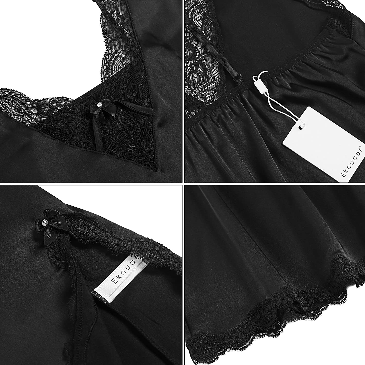 Ekouaer Sleepwear Sexy Lingerie Nightgown Lace Chemise Satin Slip Silk Negligee Nightie Bridal Babydoll for Women Apparel & Accessories > Clothing > Underwear & Socks > Lingerie Kylie Max