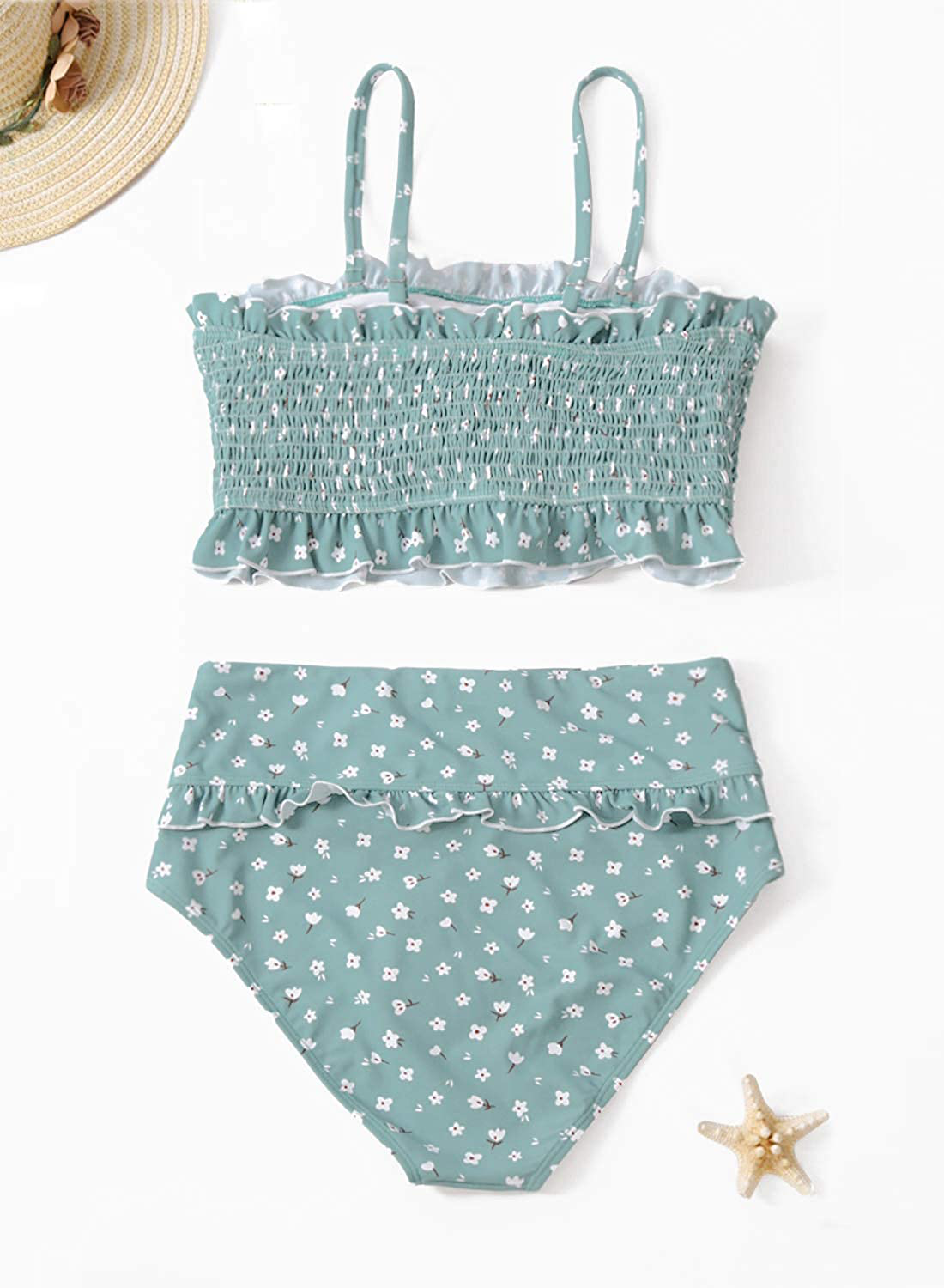 Dokotoo Women Cute High Waist Strapless Smocked Bikini Sets Swimsuit Bathing Suit Kylie Max