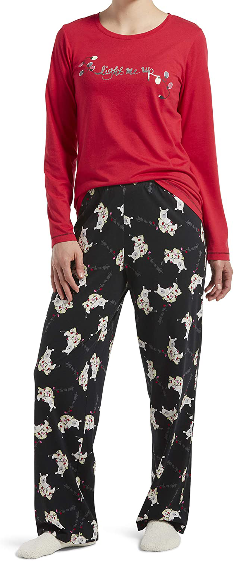 HUE Women's Printed Knit Tee and Pant 3 Piece Pajama Set Apparel & Accessories > Clothing > Sleepwear & Loungewear > Pajamas HUE Cupid - Light Me Up Medium