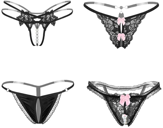 Nightaste Women'S Floral Lace Lingerie Thong Panties 4 Pack Bow-Knot G-String T-Back Underwear Apparel & Accessories > Clothing > Underwear & Socks > Underwear Nightaste 4 Blacks Medium