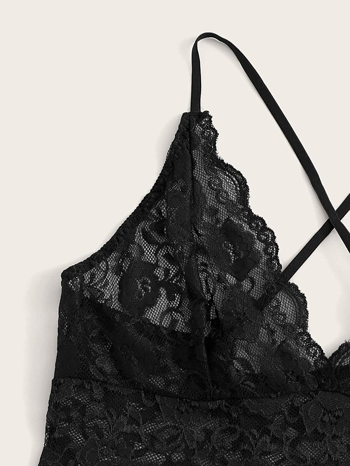 SOLY HUX Women's Plus Size Floral Lace Mesh Cross Back Lingerie Teddy Bodysuit Apparel & Accessories > Clothing > Underwear & Socks > Lingerie SOLY HUX