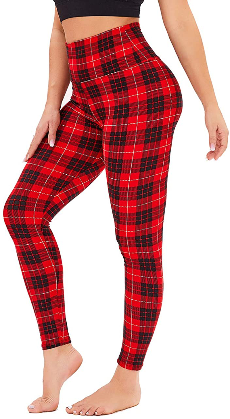 Gayhay High Waisted Leggings for Women - Soft Opaque Slim Tummy Control Printed Pants for Running Cycling Yoga Apparel & Accessories > Clothing > Activewear Gayhay Black Red Plaid Small-Medium