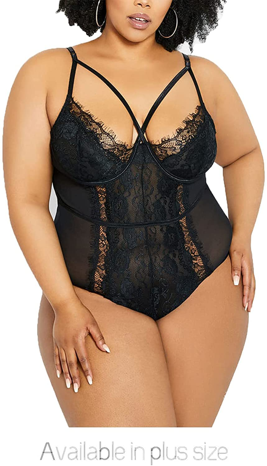 Aranmei Women's Sexy Eyelash Lace bodysuit Snap Crotch Teddy Lingerie Apparel & Accessories > Clothing > Underwear & Socks > Lingerie Aranmei