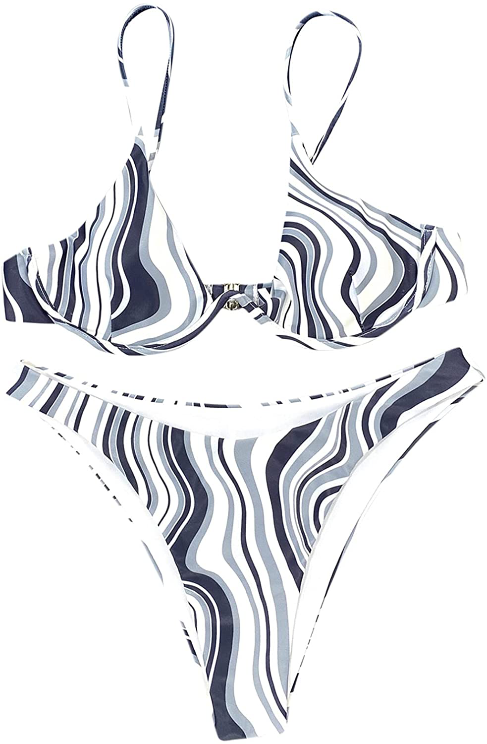 SweatyRocks Women's Sexy Bathing Suits Spaghetti Strap Floral Bikini Set Underwire Swimsuit Apparel & Accessories > Clothing > Swimwear SweatyRocks Grey White Medium