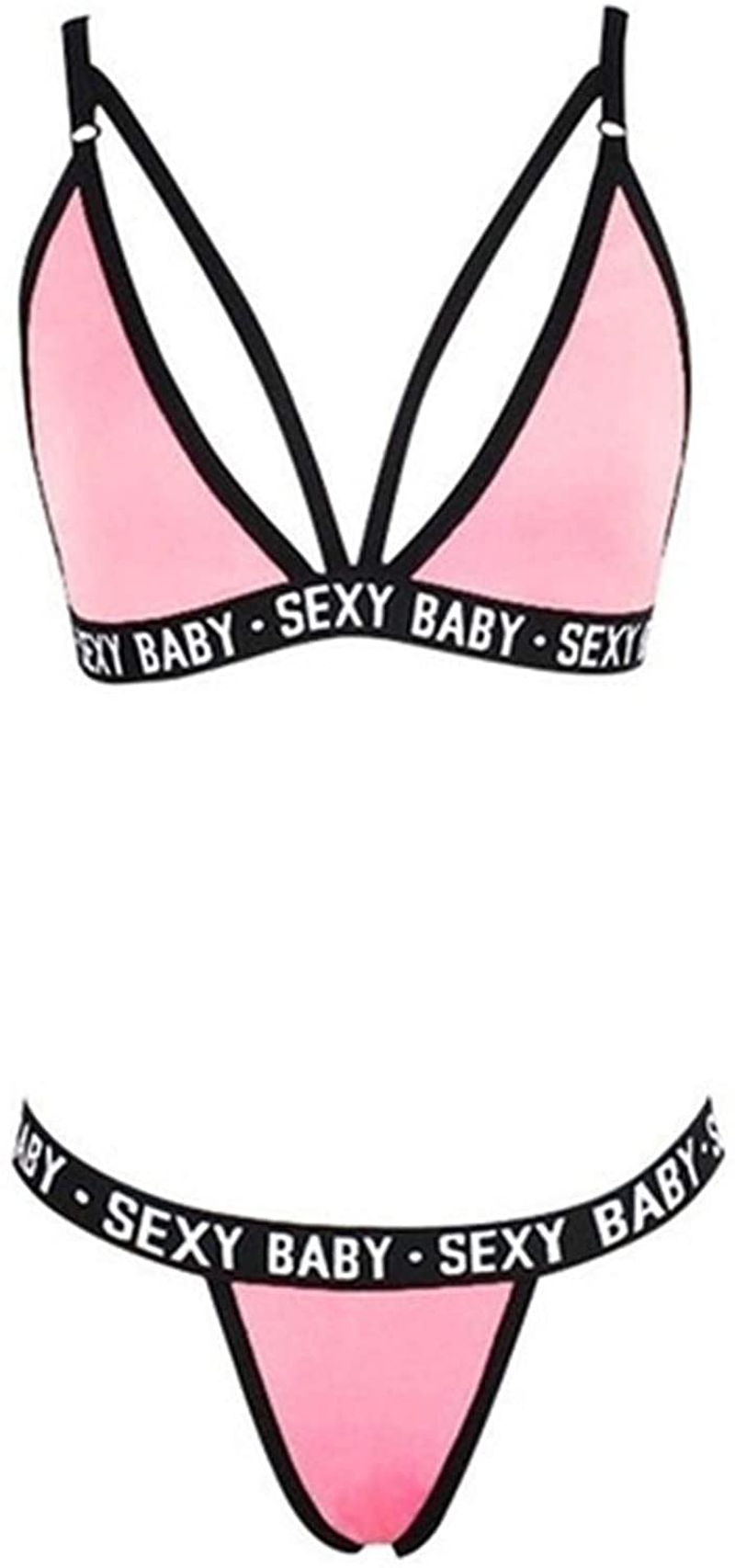 Plus Size Bra and Panty Sets for Women, Push up Sexy Strappy Letters Sports Bras G-String Thong Bikini Matching Sets Apparel & Accessories > Clothing > Underwear & Socks > Lingerie N\C