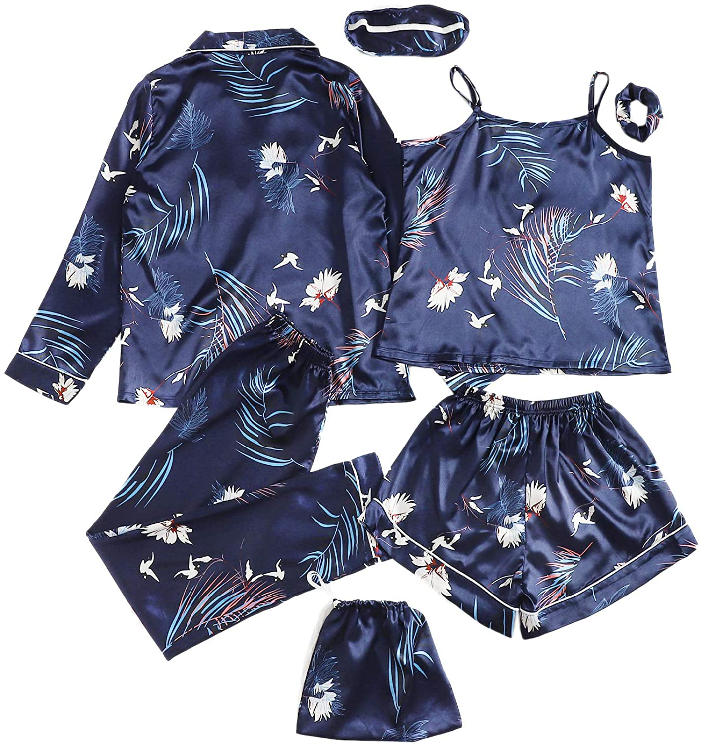 Shein Women'S plus Size Sleepwear 7Pcs Satin Pajama Sets Cami Shorts Loungewear Apparel & Accessories > Clothing > Sleepwear & Loungewear Kylie Max