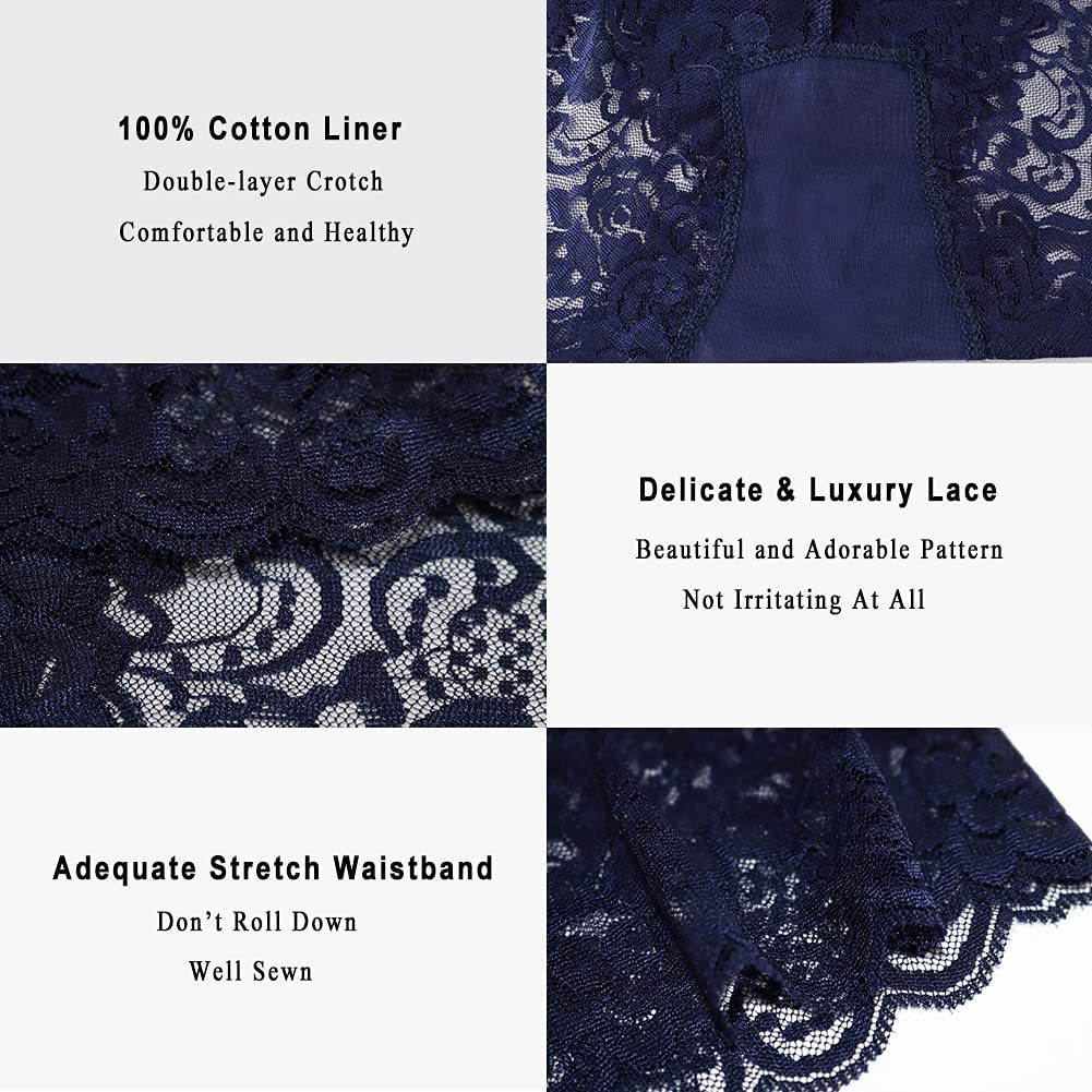 KYY Women'S Lace Underwear High Waist Sexy Panties Full Coverage Briefs 4 Pack KYY