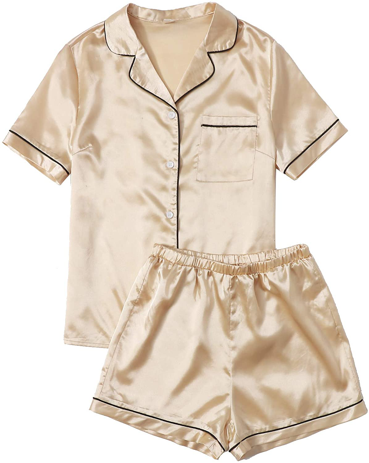 SweatyRocks Women's Short Sleeve Sleepwear Button Down Satin 2 Piece Pajama Set Apparel & Accessories > Clothing > Sleepwear & Loungewear > Pajamas SweatyRocks