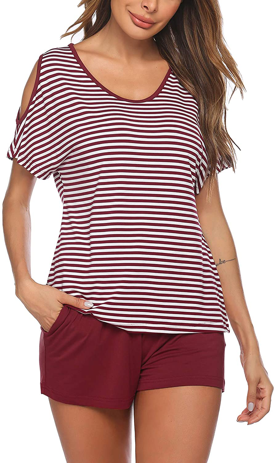 Ekouaer Womens Pajama Set Sleeveless Tank Top and Shorts Pj Set Lace Hem Sleepwear S-XXL Apparel & Accessories > Clothing > Sleepwear & Loungewear > Pajamas Ekouaer 02 Wine Red Small