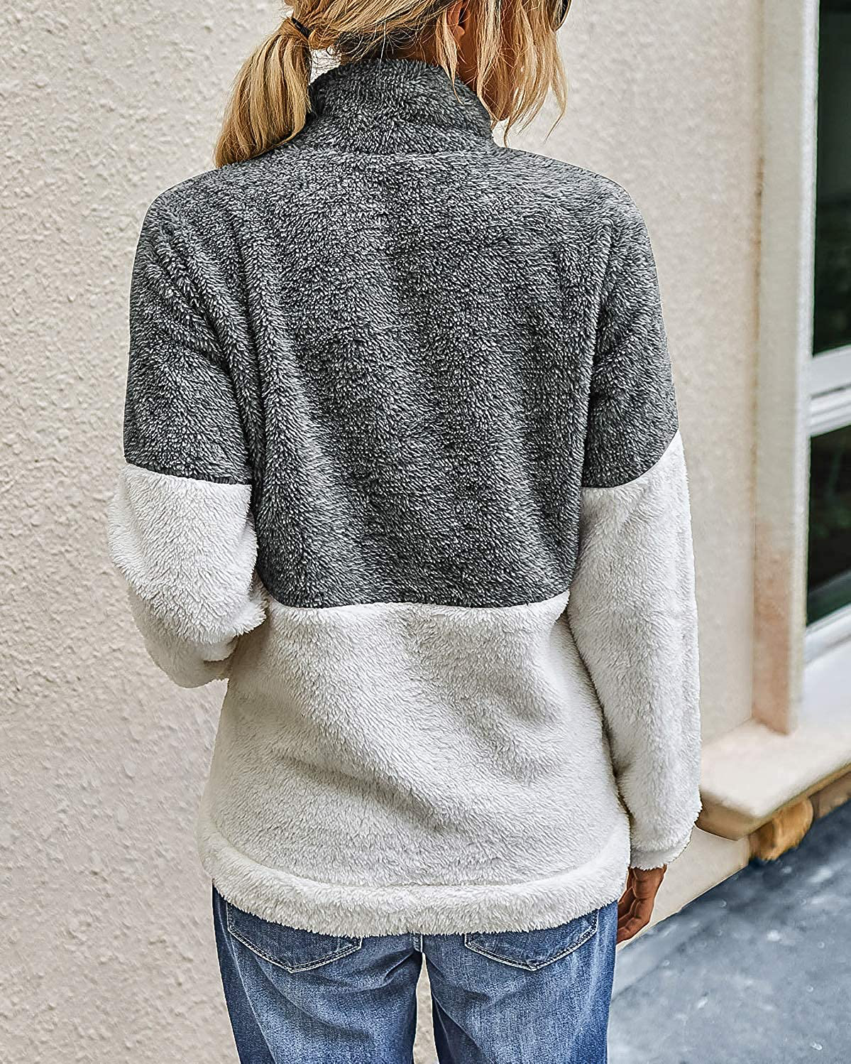 BTFBM Women Sherpa Pullover Quarter Zip Long Sleeve Fluffy Soft Fleece Jackets Sweaters Sweatshirts Hoodies Outwear Coat Apparel & Accessories > Clothing > Activewear Kylie Max