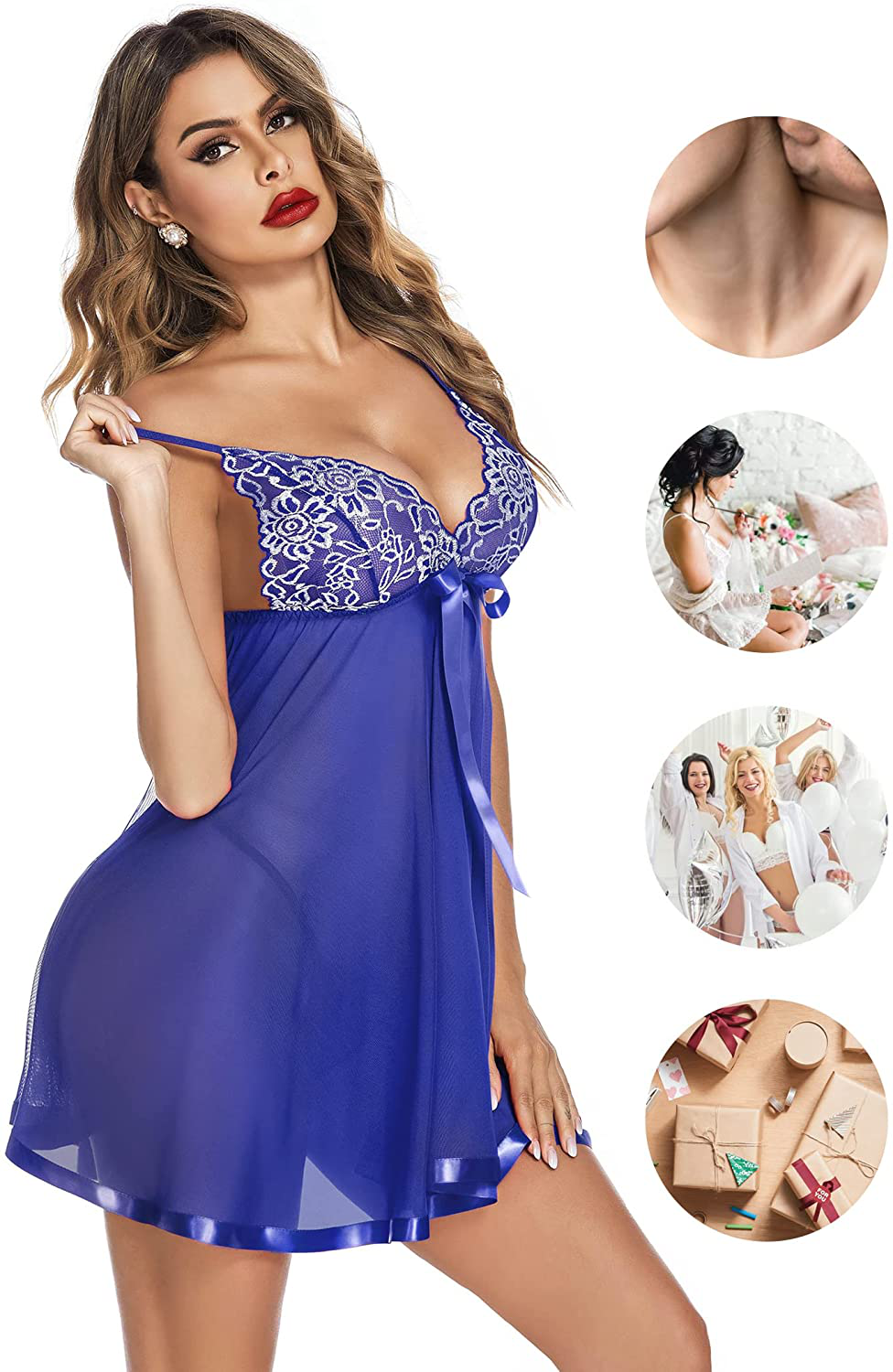 Avidlove Women'S Lingerie Lace Babydoll Strap Chemise Mesh Sleepwear Outfits Apparel & Accessories > Clothing > Underwear & Socks > Lingerie Kylie Max