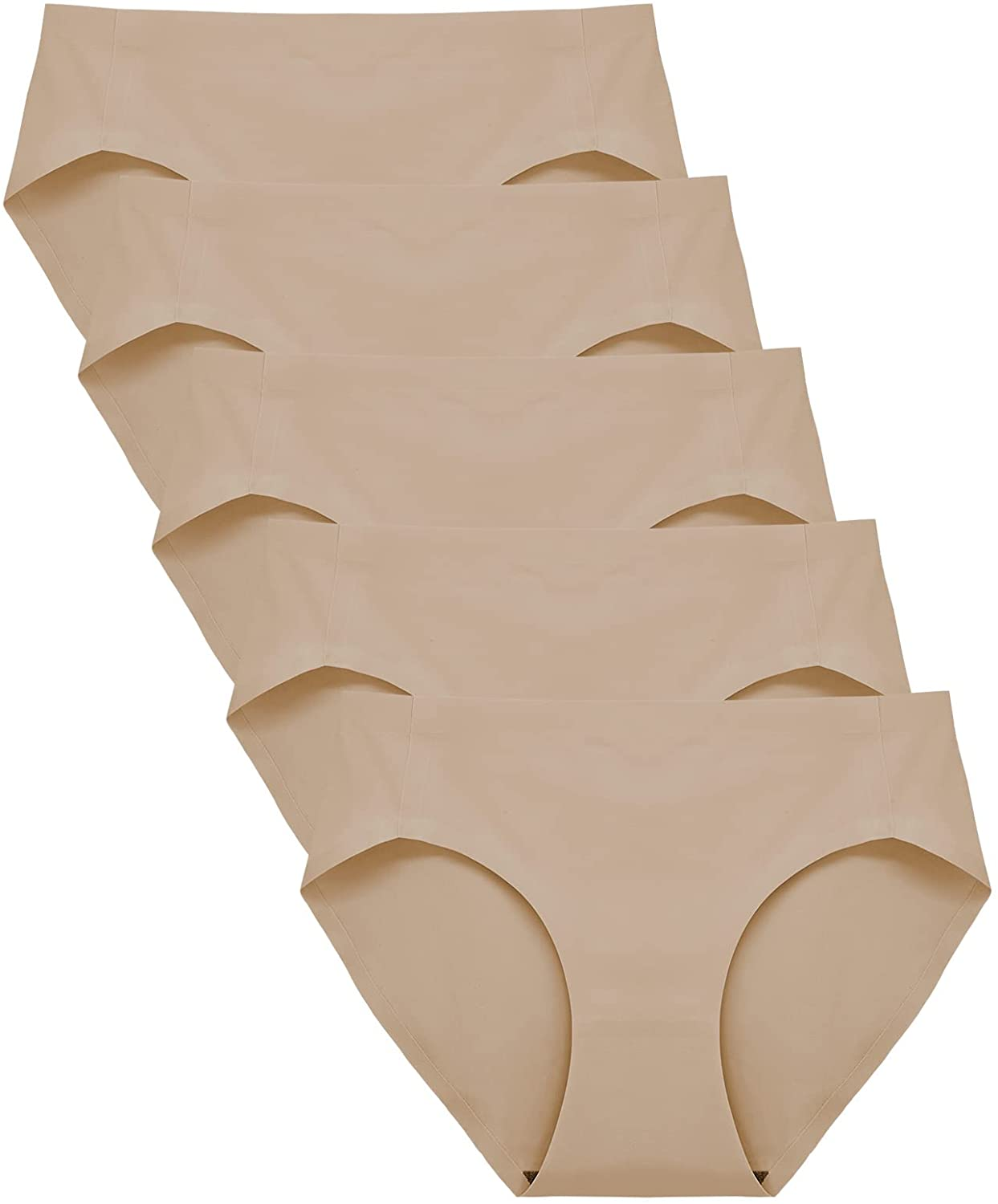 Fallsweet No Show Underwear for Women Seamless High Cut Briefs Mid-Waist Soft No Panty Lines,Pack of 5 Apparel & Accessories > Clothing > Underwear & Socks > Underwear FallSweet 5pack-khaki Small