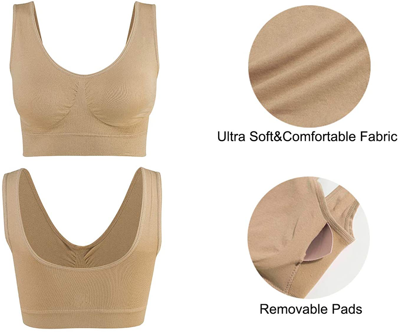 Lemef 3-Pack Seamless Sports Bra Wirefree Yoga Bra with Removable Pads for Women Apparel & Accessories > Clothing > Underwear & Socks > Bras Kylie Max