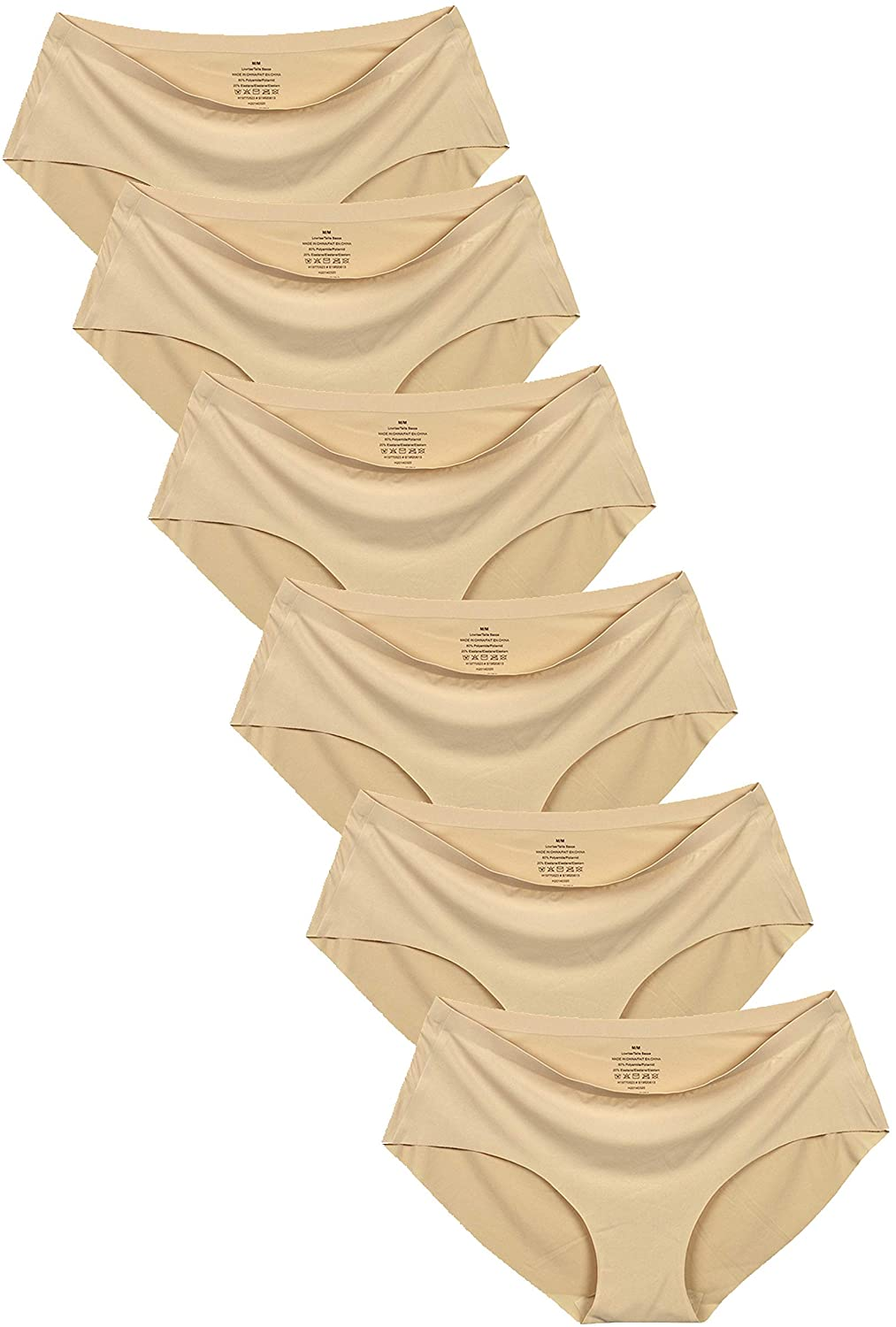 Women'S No Show Hiphugger Panties Pack of 6 Apparel & Accessories > Clothing > Underwear & Socks > Underwear Alruy 6 Pack: Beige X-Large