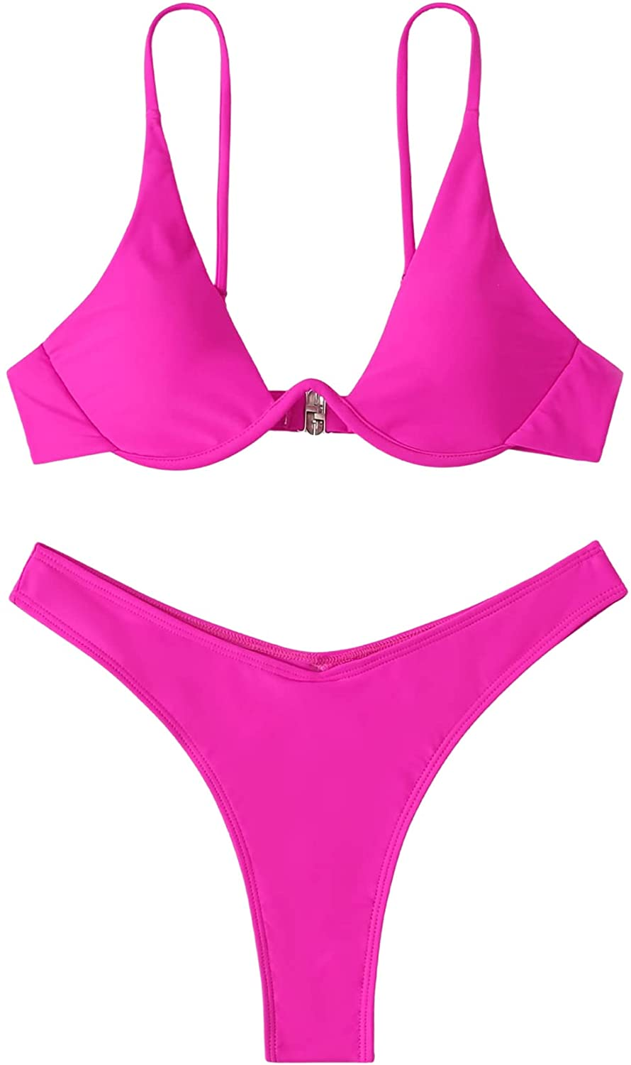 Verdusa Women'S Sexy Triangle Bathing Two Pieces Swimsuit Bikini Set Apparel & Accessories > Clothing > Underwear & Socks > Underwear Verdusa Fucsia Small