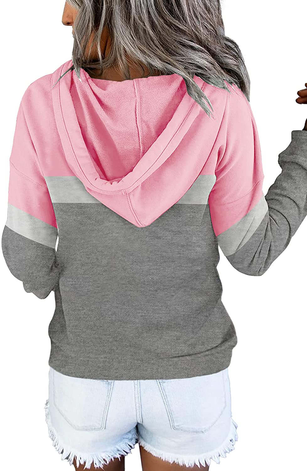 ETCYY Women'S Color Block Hoodies Tops Long Sleeve Casual Drawstring Button down Pullover Sweatshirt with Pocket Apparel & Accessories > Clothing > Activewear Kylie Max