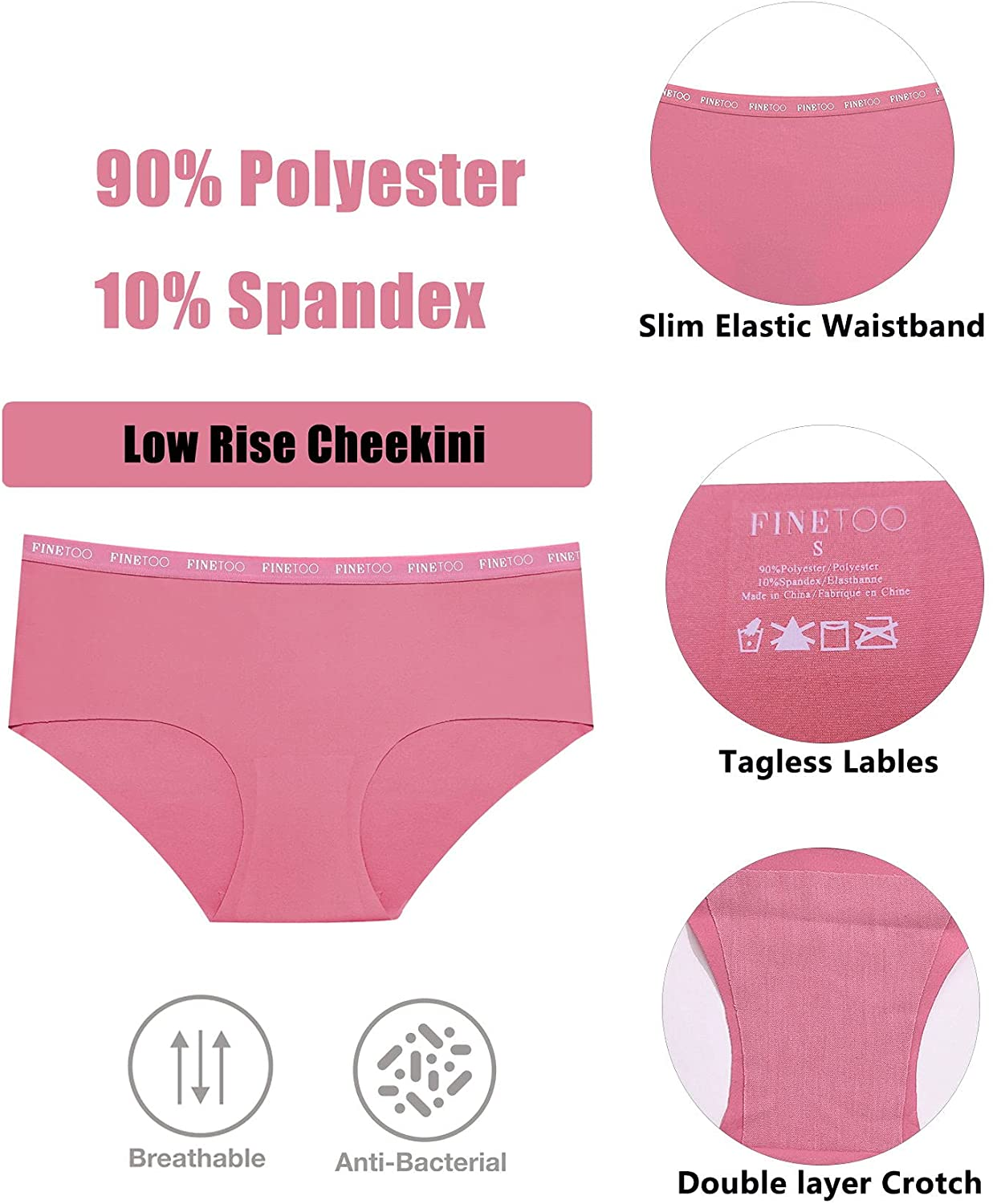 FINETOO Womens Bikini Panties Underwear Soft Stretch Hipster Laser Cut Briefs Sexy Low Rise Hiphugger Cheekini Multi Pack Apparel & Accessories > Clothing > Underwear & Socks > Underwear KYLIE MAX