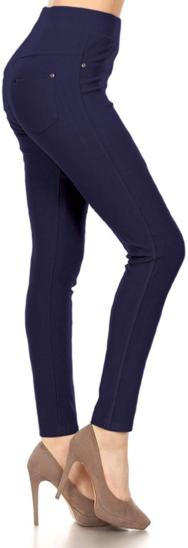 Leggings Depot Premium Quality Women's Cotton Blend Stretch Pull-on Jeggings with Pockets Apparel & Accessories > Clothing > Activewear LEGGINGS DEPOT Navy 2X-3X