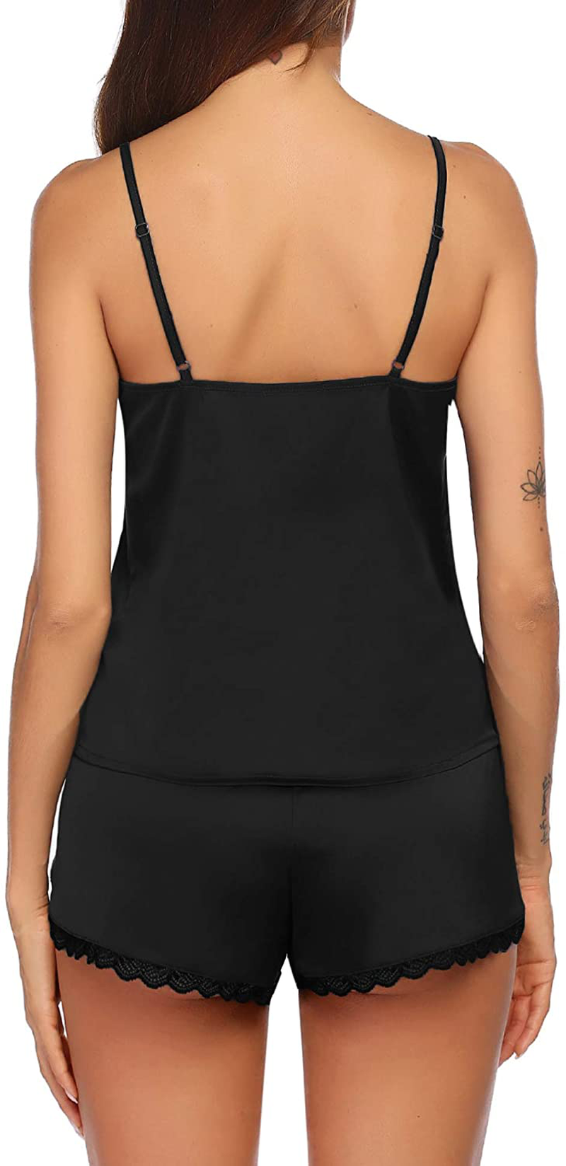 Ekouaer Sleepwear Womens Sexy Lingerie Satin Pajamas Cami Shorts Set V Neck Nightwear Adjustable Black Apparel & Accessories > Clothing > Sleepwear & Loungewear Kylie Max